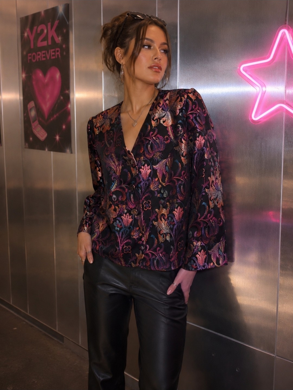 Vintage Y2k Metallic Jacquard Blazer - Multicolor Floral Ornate Holiday Party